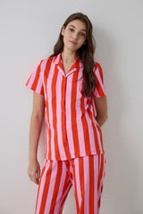Mercan Chill Days Striped Shirt Collar Cotton Short Sleeve Pajama Set