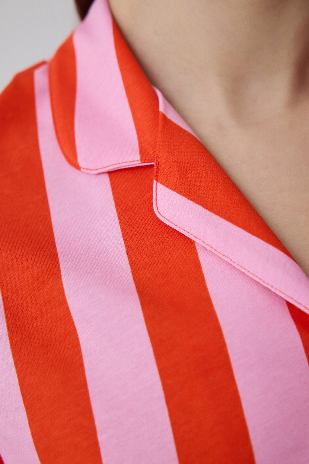 Mercan Chill Days Striped Shirt Collar Cotton Short Sleeve Pajama Set