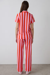 Mercan Chill Days Striped Shirt Collar Cotton Short Sleeve Pajama Set