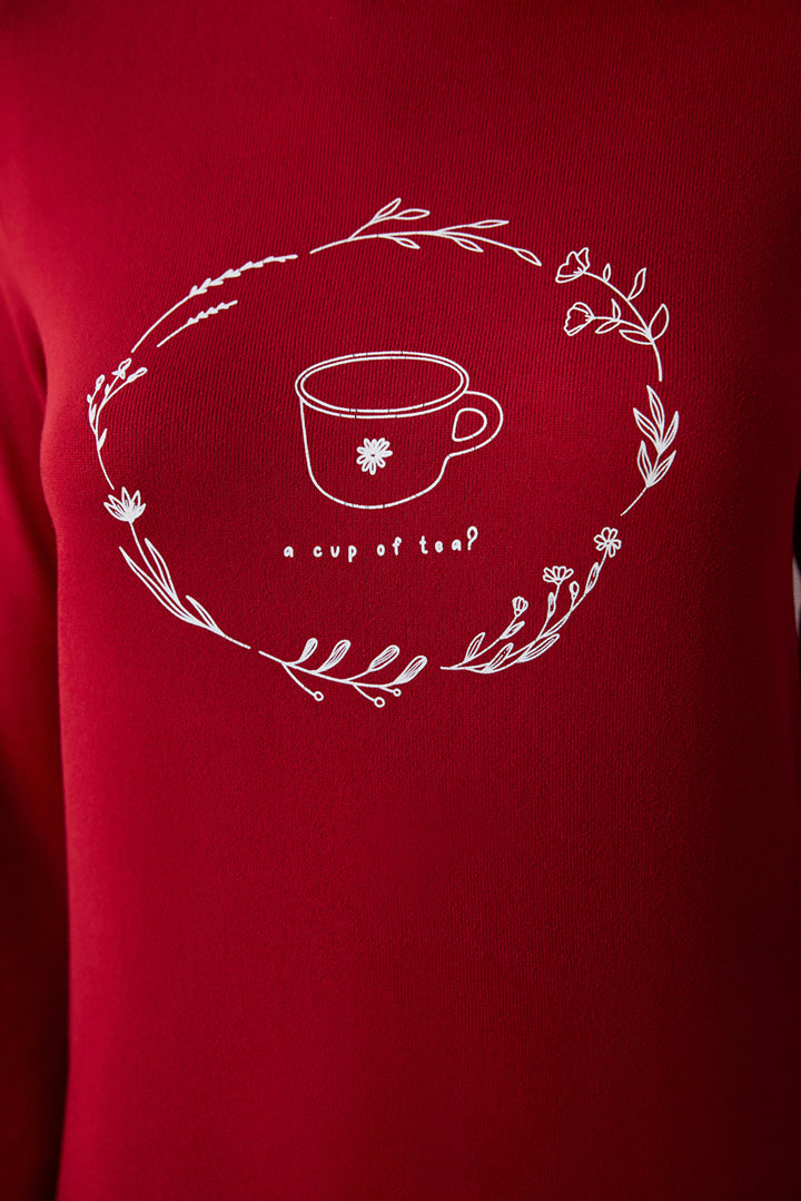 Coffee Time Red Thermal Pants Pajama Set