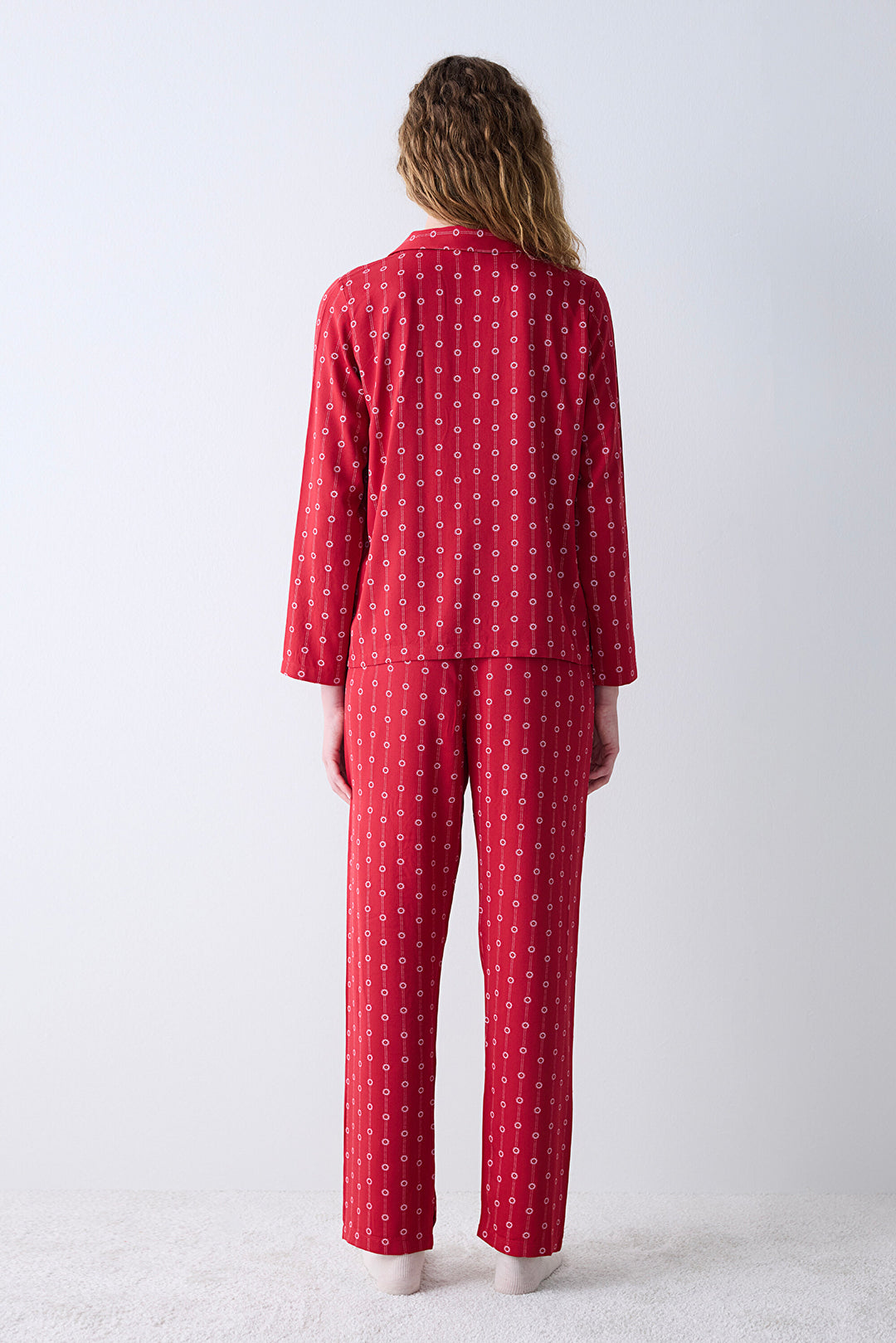 Bloom Red Button Down Shirt Pants Pajama Set