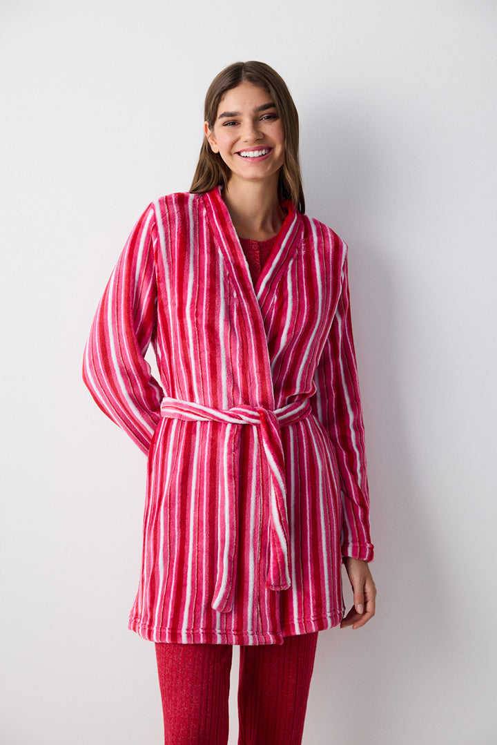 Soft Colored Striped Fuchsia Dressing Gown