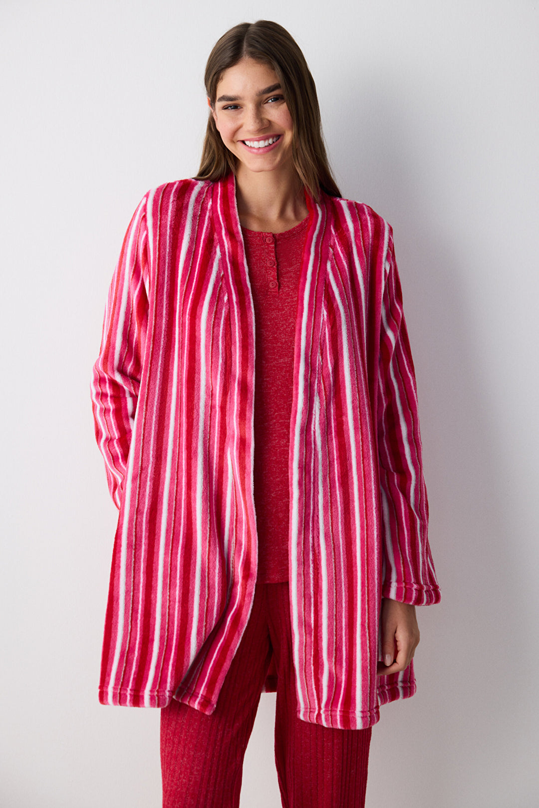 Soft Colored Striped Fuchsia Dressing Gown