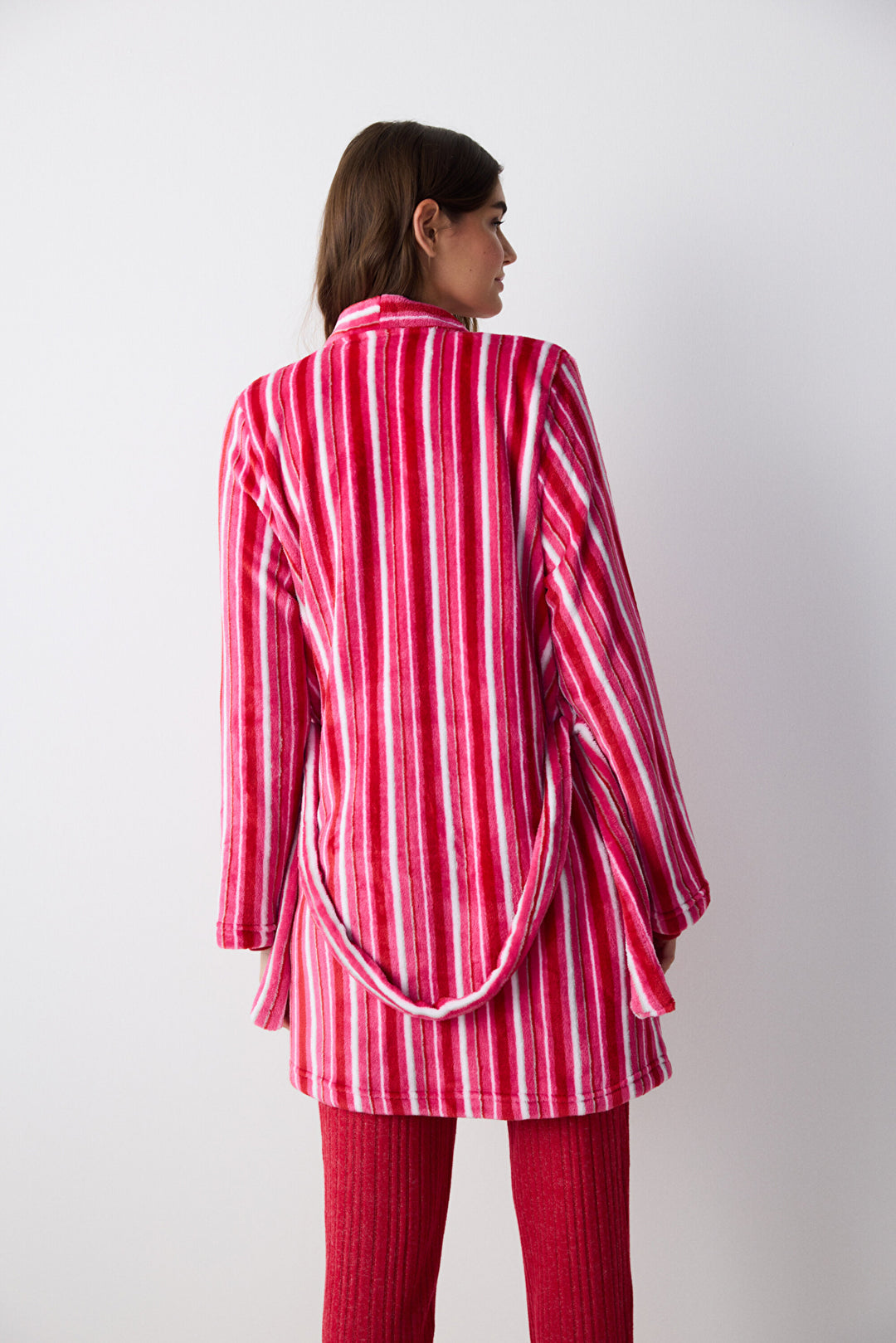 Soft Colored Striped Fuchsia Dressing Gown