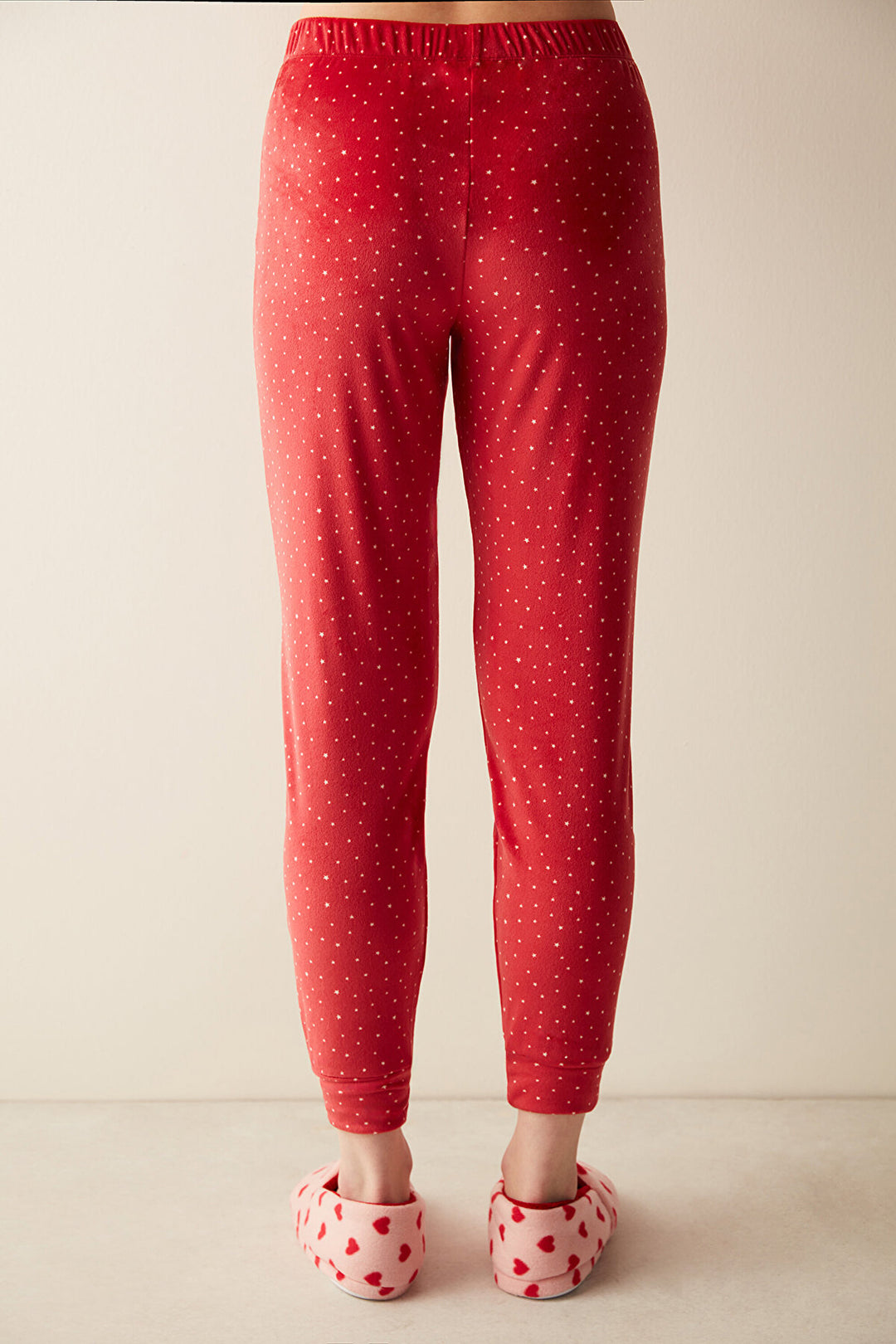 Star Patterned Red Fuzzy Pants Pajama Bottoms