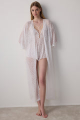 Off-White Bridal Dressing Gown with Lace Detail
