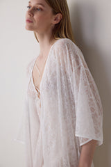 Off-White Bridal Dressing Gown with Lace Detail
