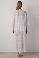 Off-White Bridal Dressing Gown with Lace Detail
