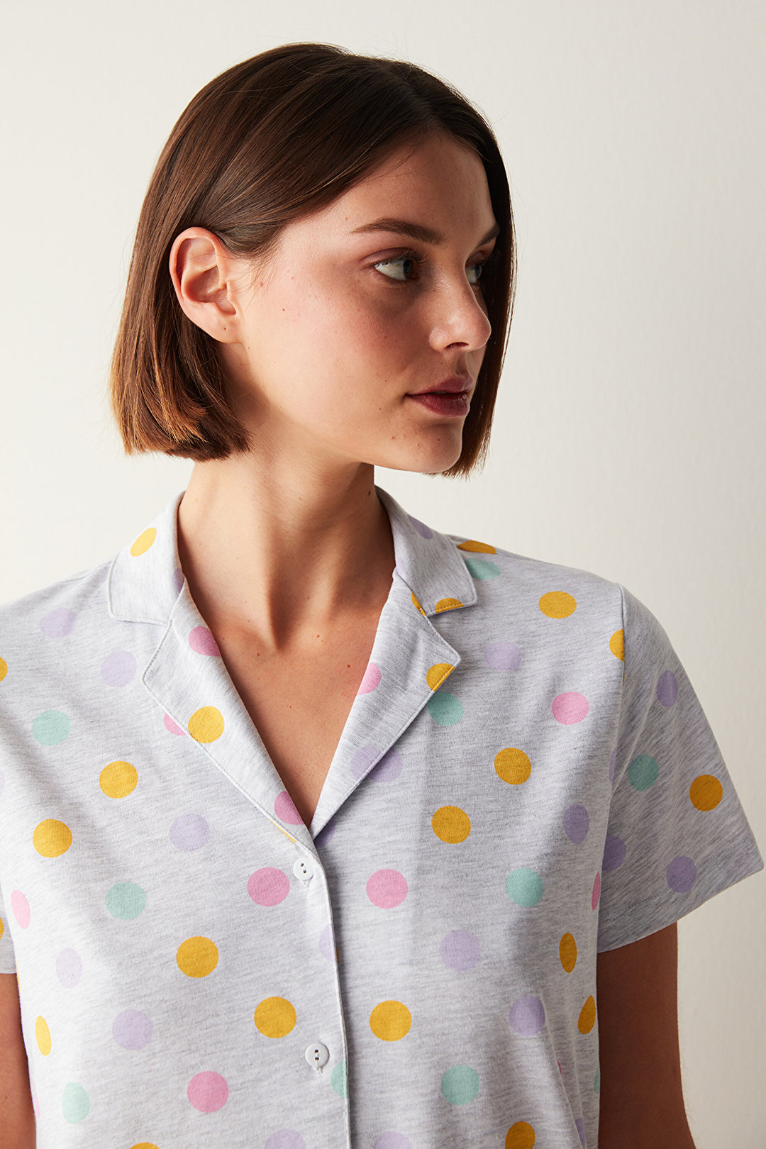 Colorful Dots Shirt Pants Gray Pajama Set