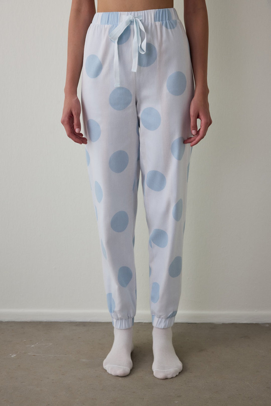 Gardenia Magic Polka Dot Cotton Pajama Bottoms with Tie Detail