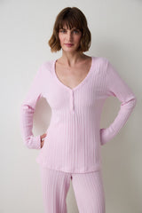 Light Pink Cozy Time V-Neck Long Sleeve Pajama Set