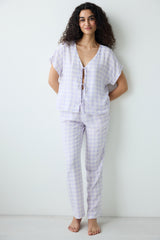 Purple Gingham Pants Pajama Set
