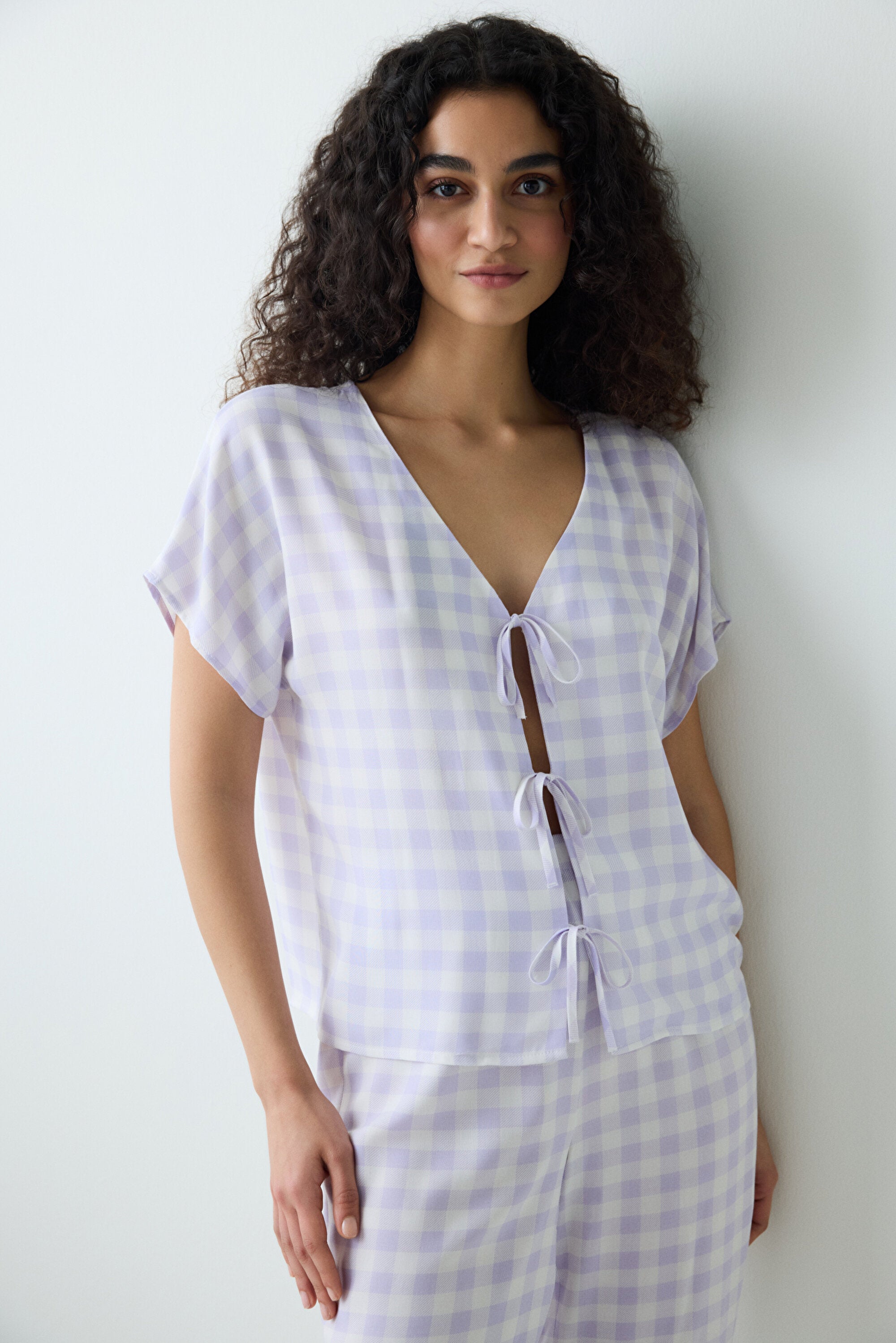 Purple Gingham Pants Pajama Set