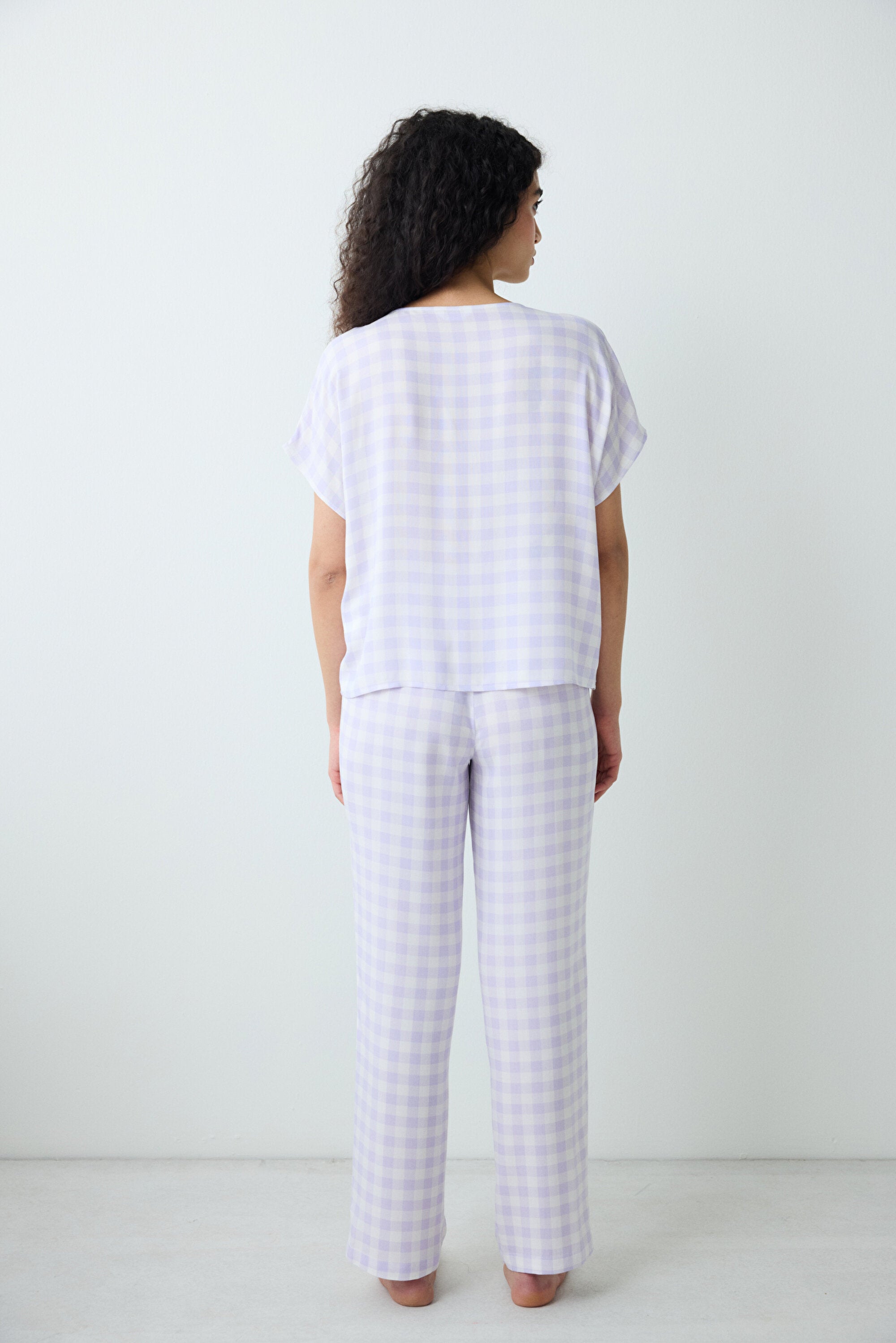 Purple Gingham Pants Pajama Set