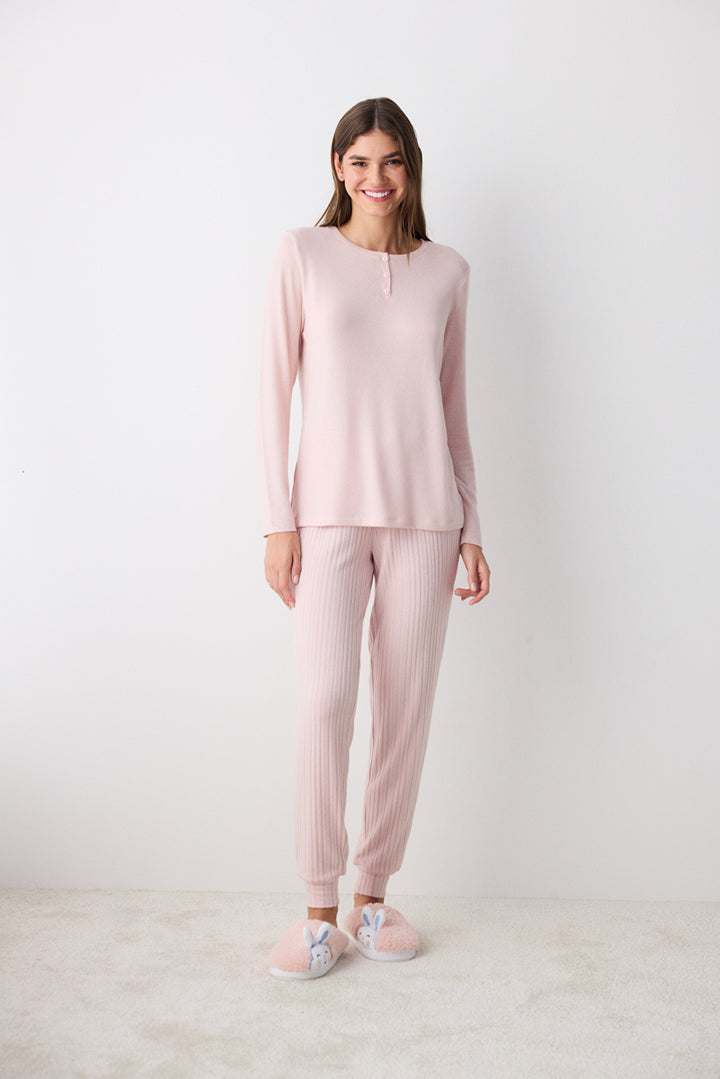 Pink Soft Dusty Rose Pink Pants Pajama Set