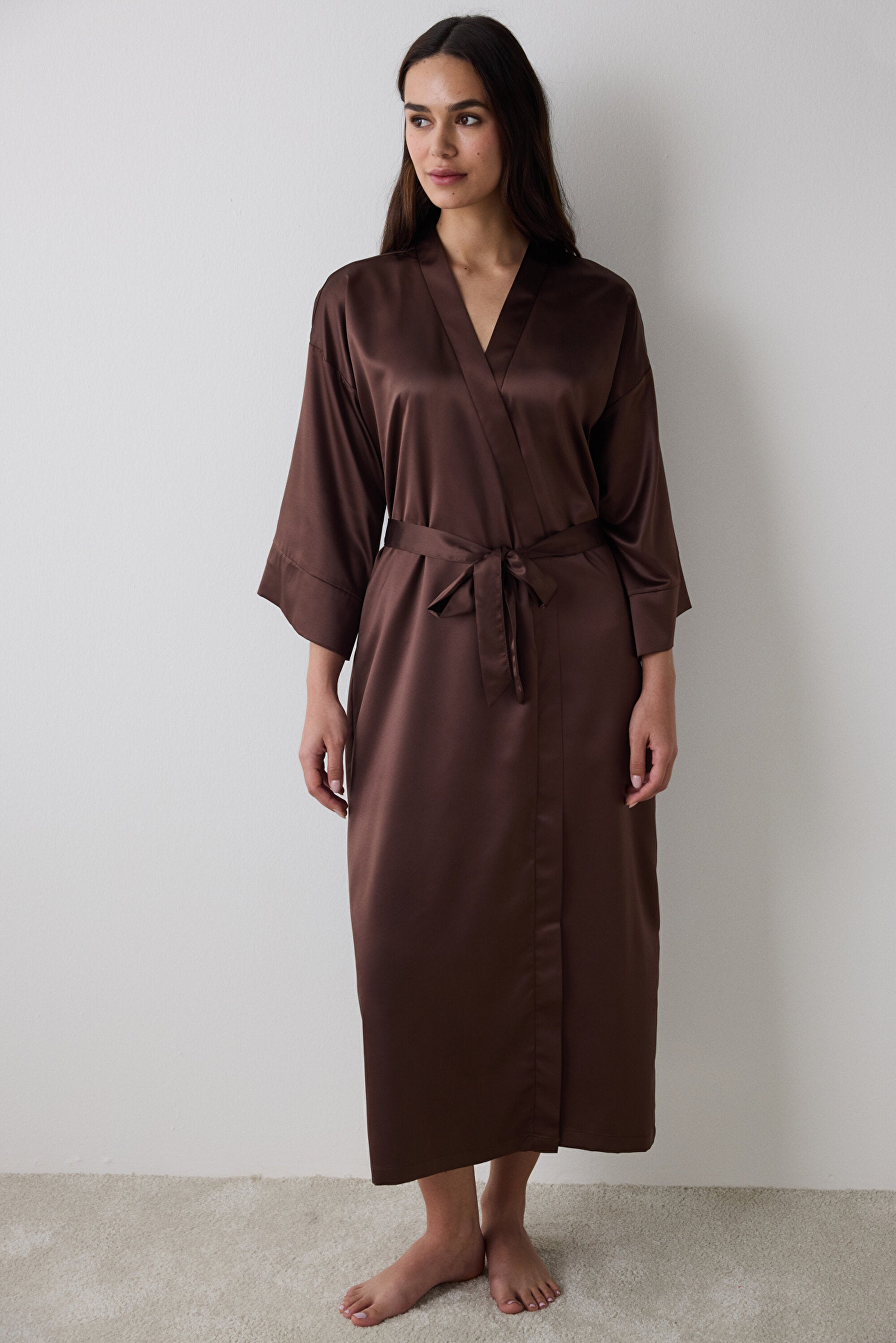 Lilah Satin Brown Dressing Gown