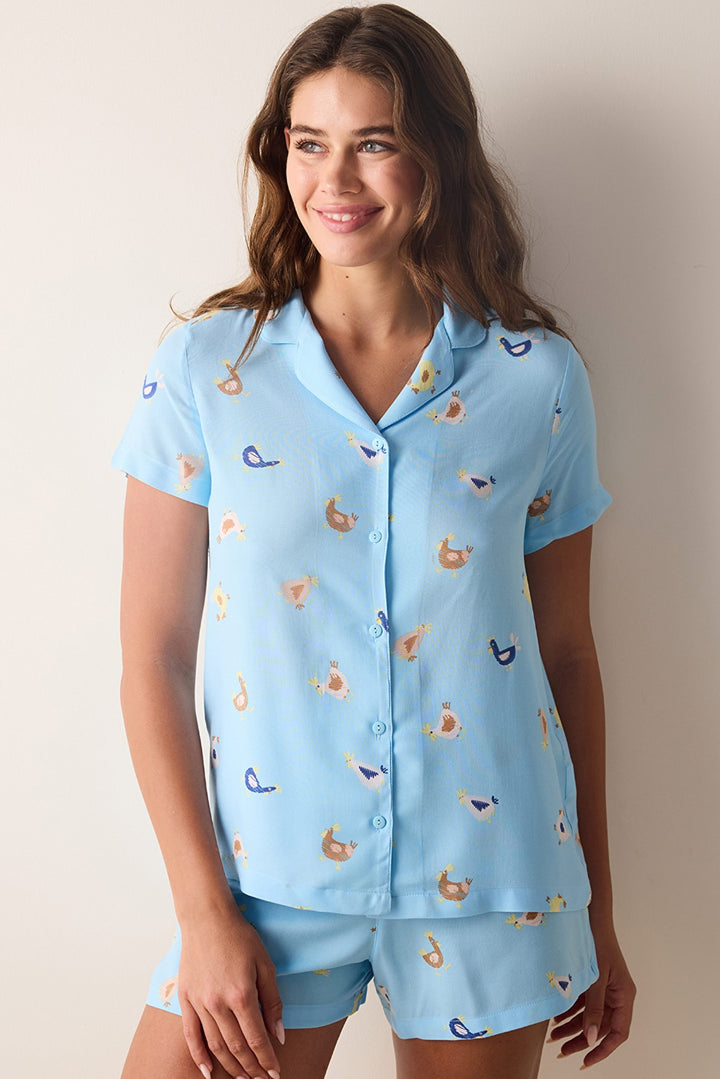 Happy Blue Shirt Pajama Set