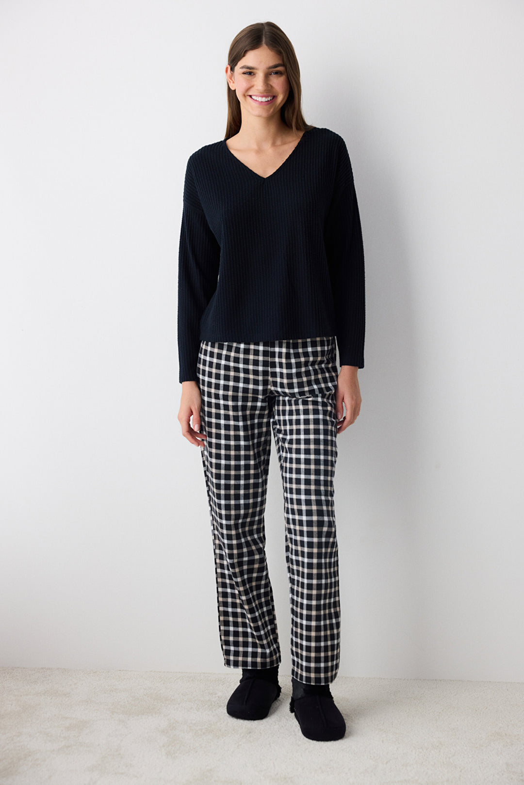 Cotton Alia Gingham Black Pants Pajama Bottoms