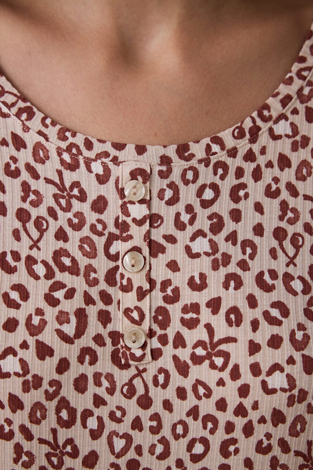 Beige Dreaming Leopard Print Crew Neck Long Sleeve Pajama Top