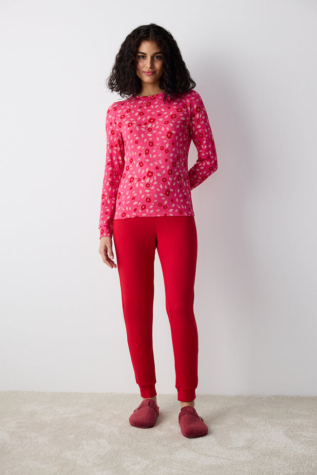 Floral Red Thermal Pajama Bottoms Hover Image