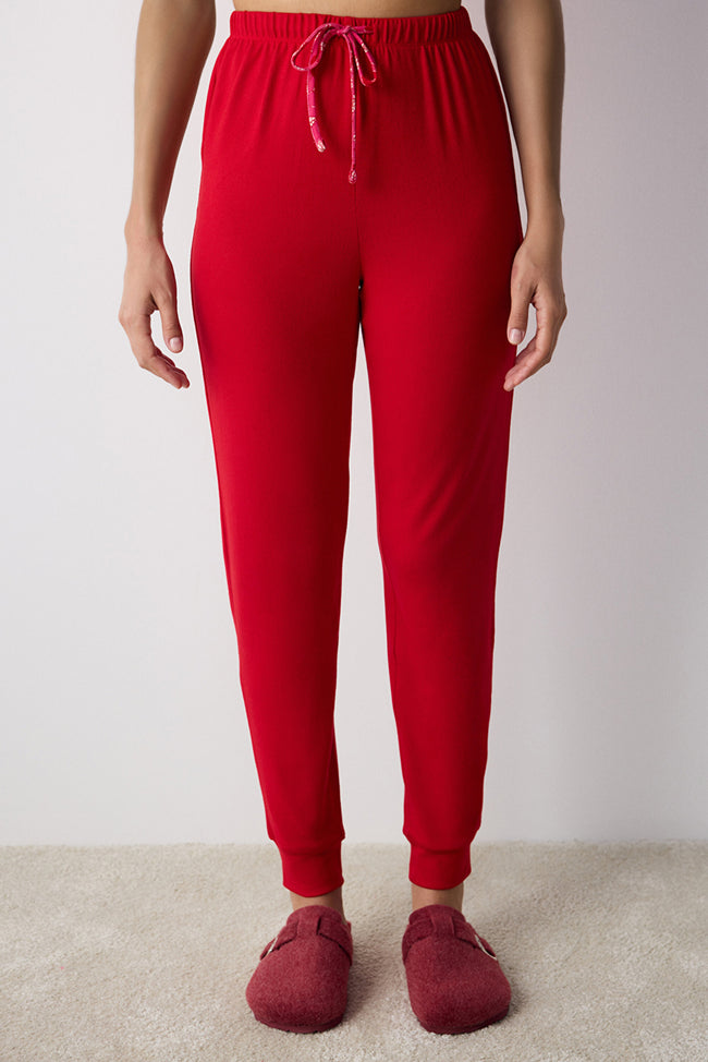 Floral Red Thermal Pajama Bottoms Main Image