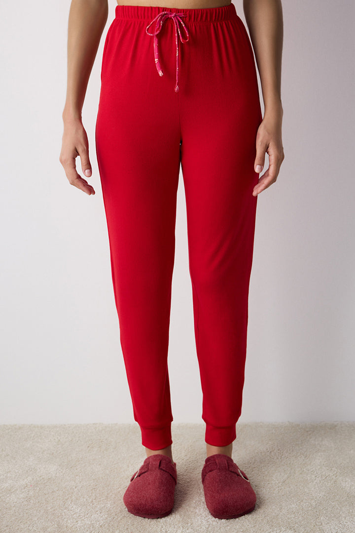 Floral Red Thermal Pajama Bottoms