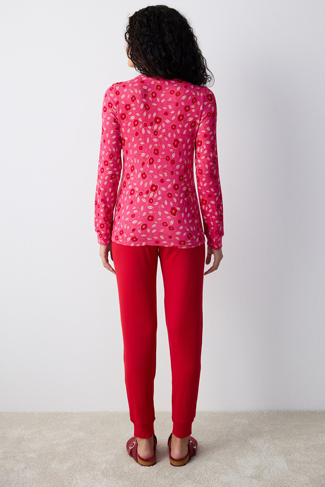 Floral Red Thermal Pajama Bottoms