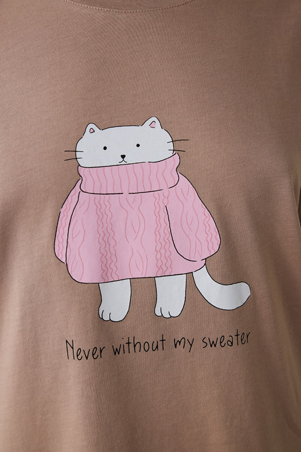 Beige ENT Crew Neck Slogan Printed Cotton Sweatshirt Pajama Set