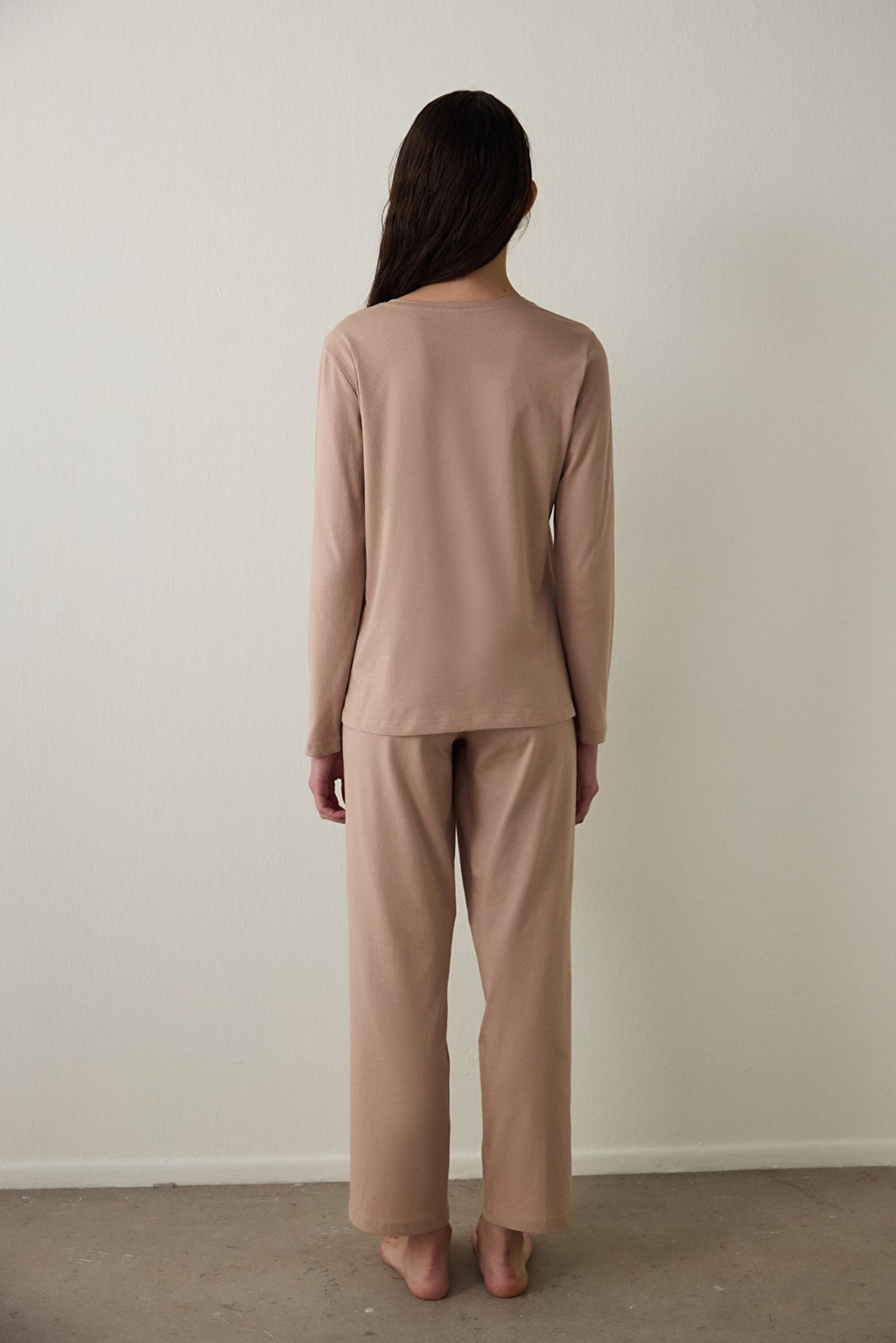 Beige ENT Crew Neck Slogan Printed Cotton Sweatshirt Pajama Set