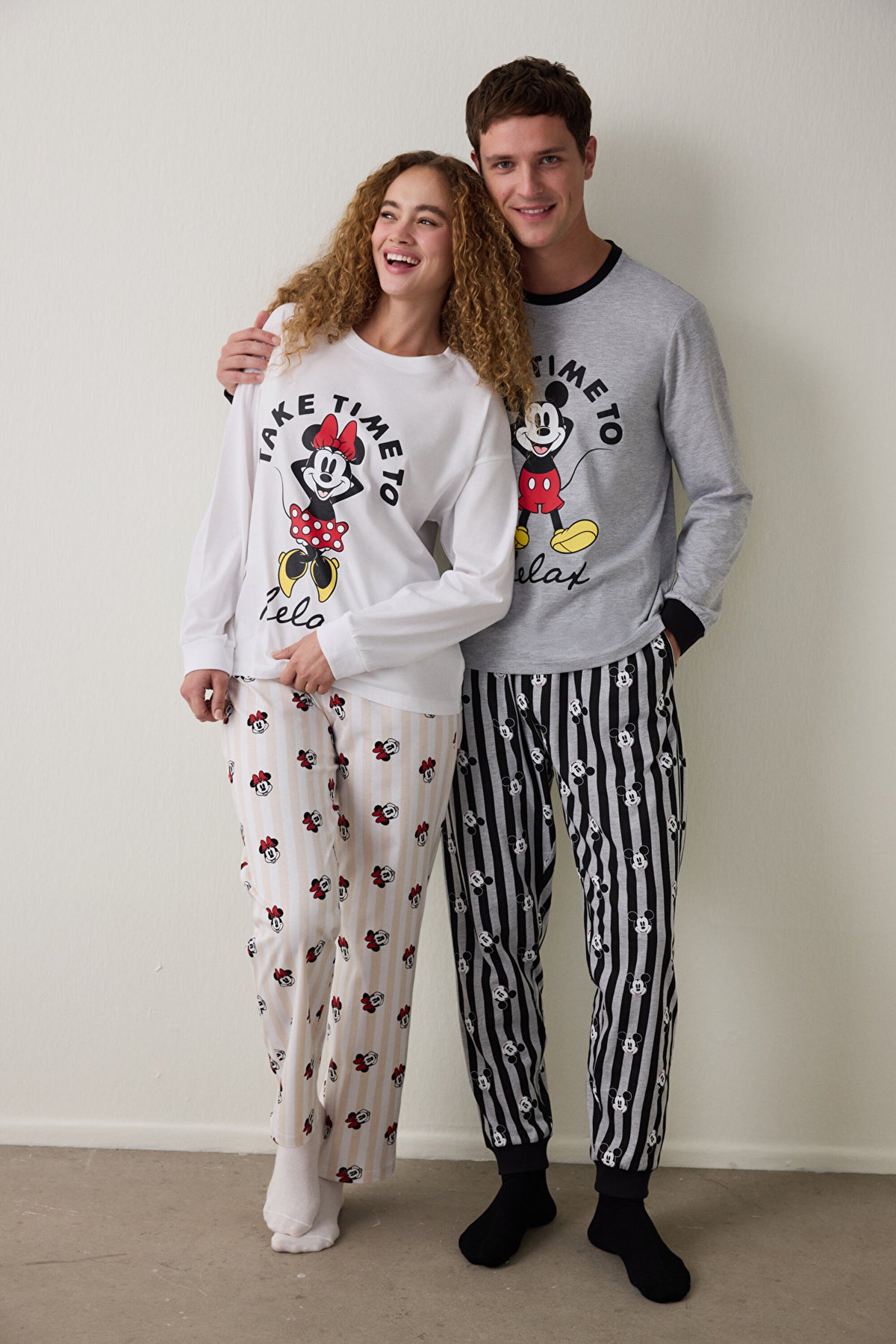 Optic White Mickey Mouse Printed Cotton Long Sleeve Pajama Set