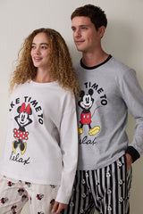 Optic White Mickey Mouse Printed Cotton Long Sleeve Pajama Set