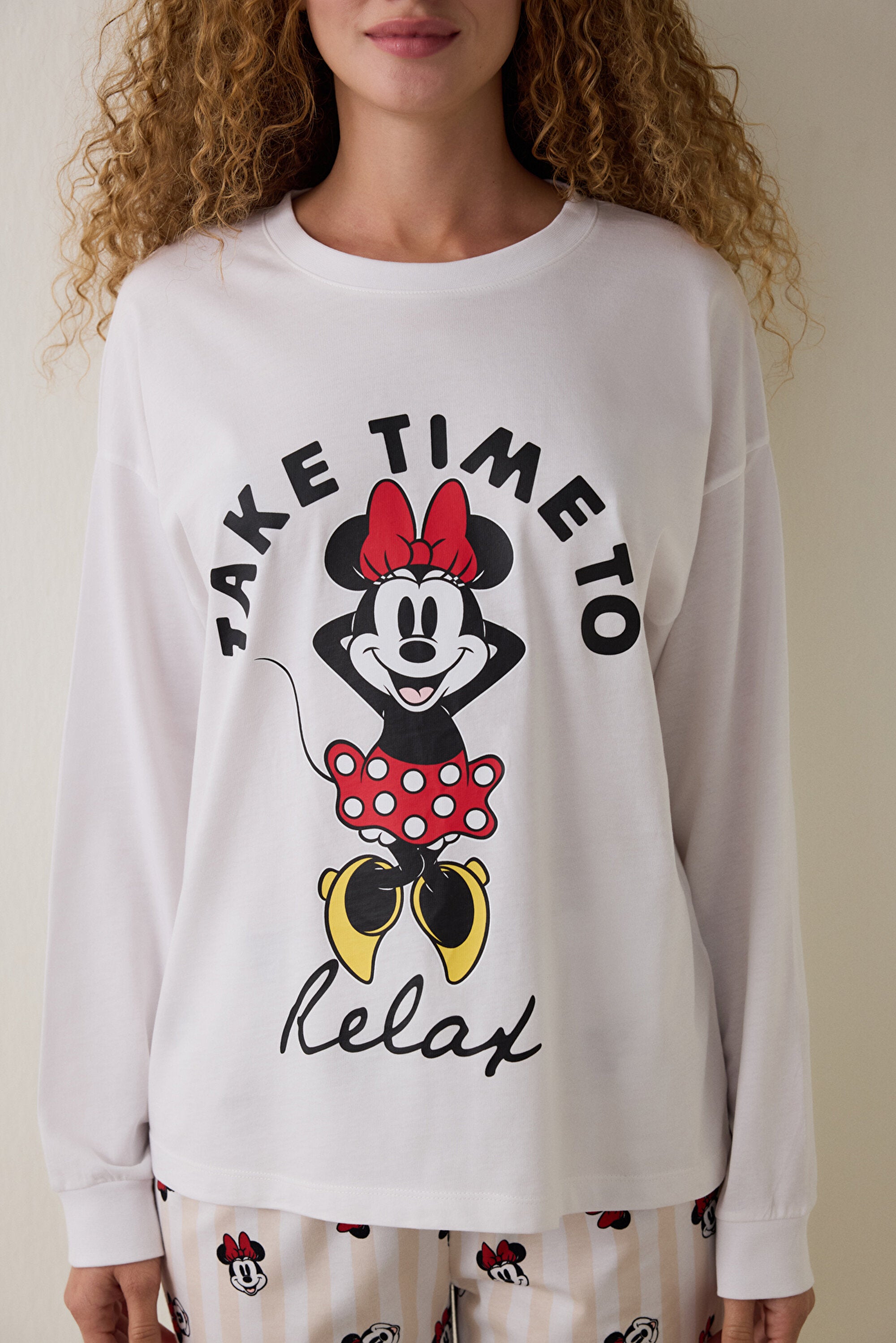 Optic White Mickey Mouse Printed Cotton Long Sleeve Pajama Set