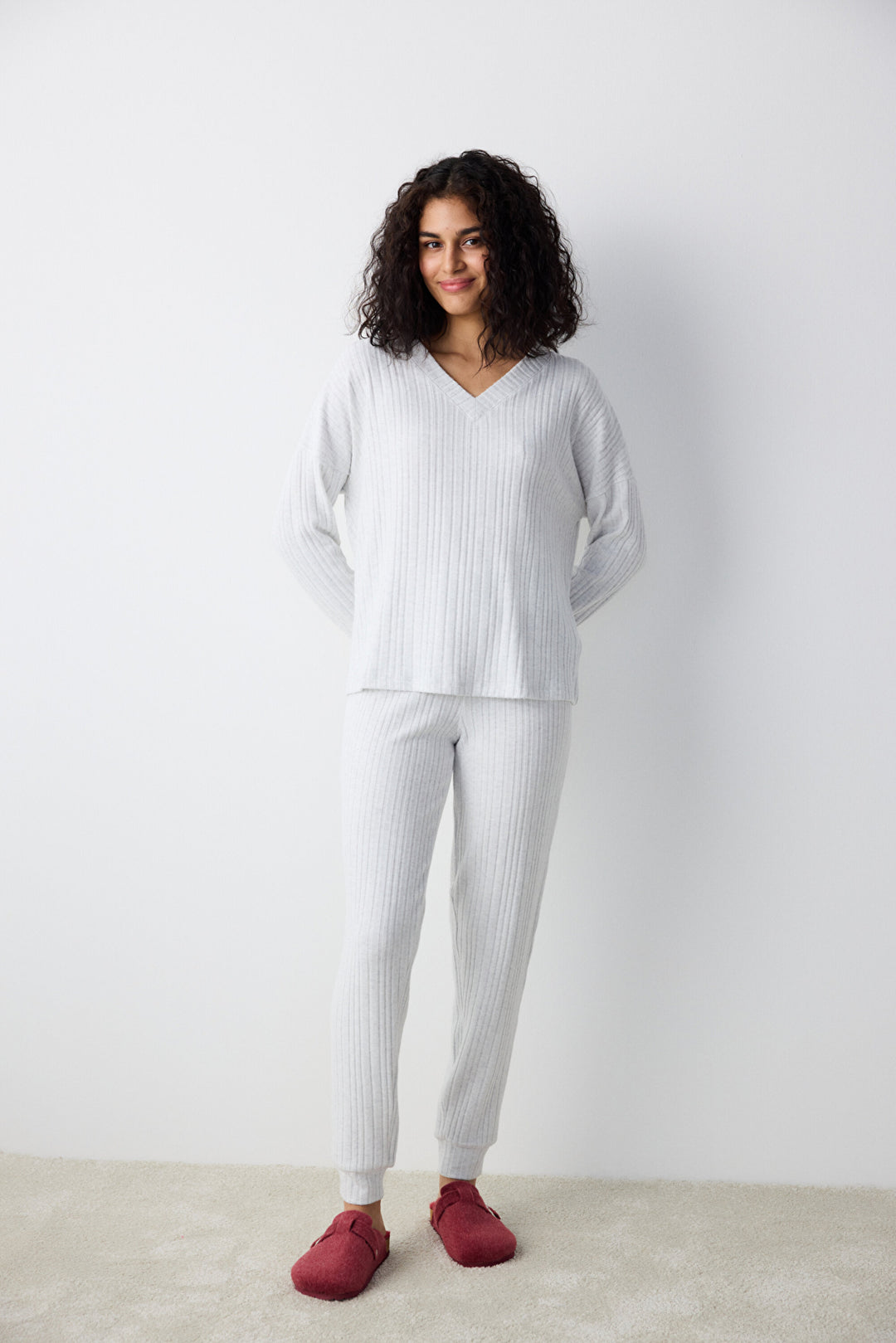 Soft Grey Light Grey Pants Pajama Set