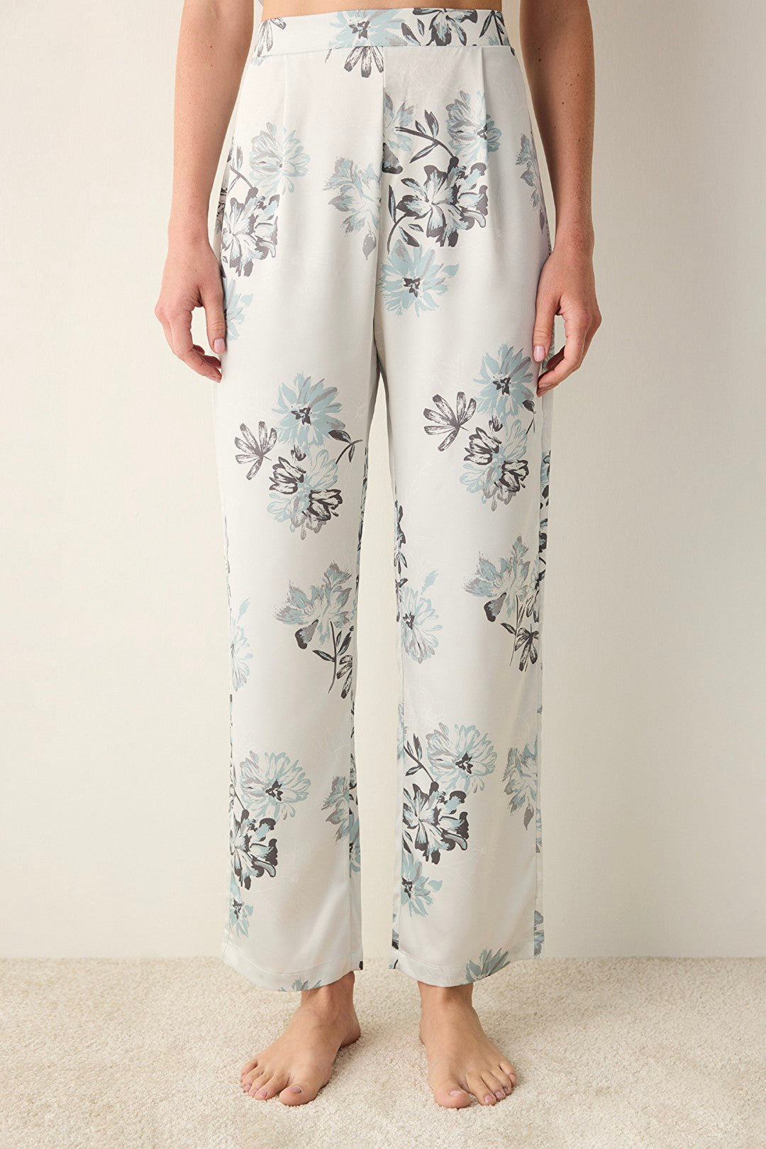 Camille Satin Light Grey Trousers Pajama Bottoms