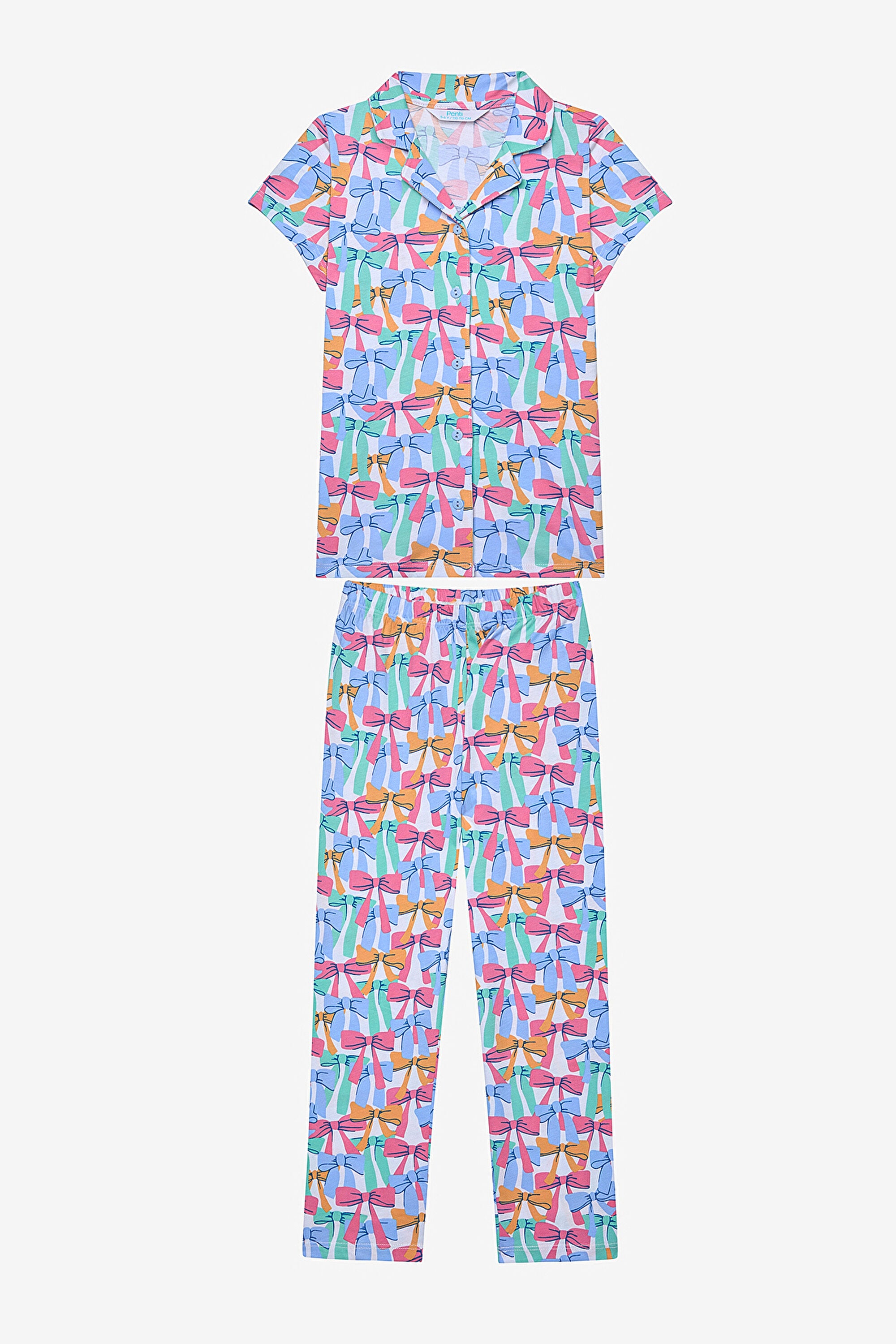Girl Colorful Bows Shirt Off White Pajama Set
