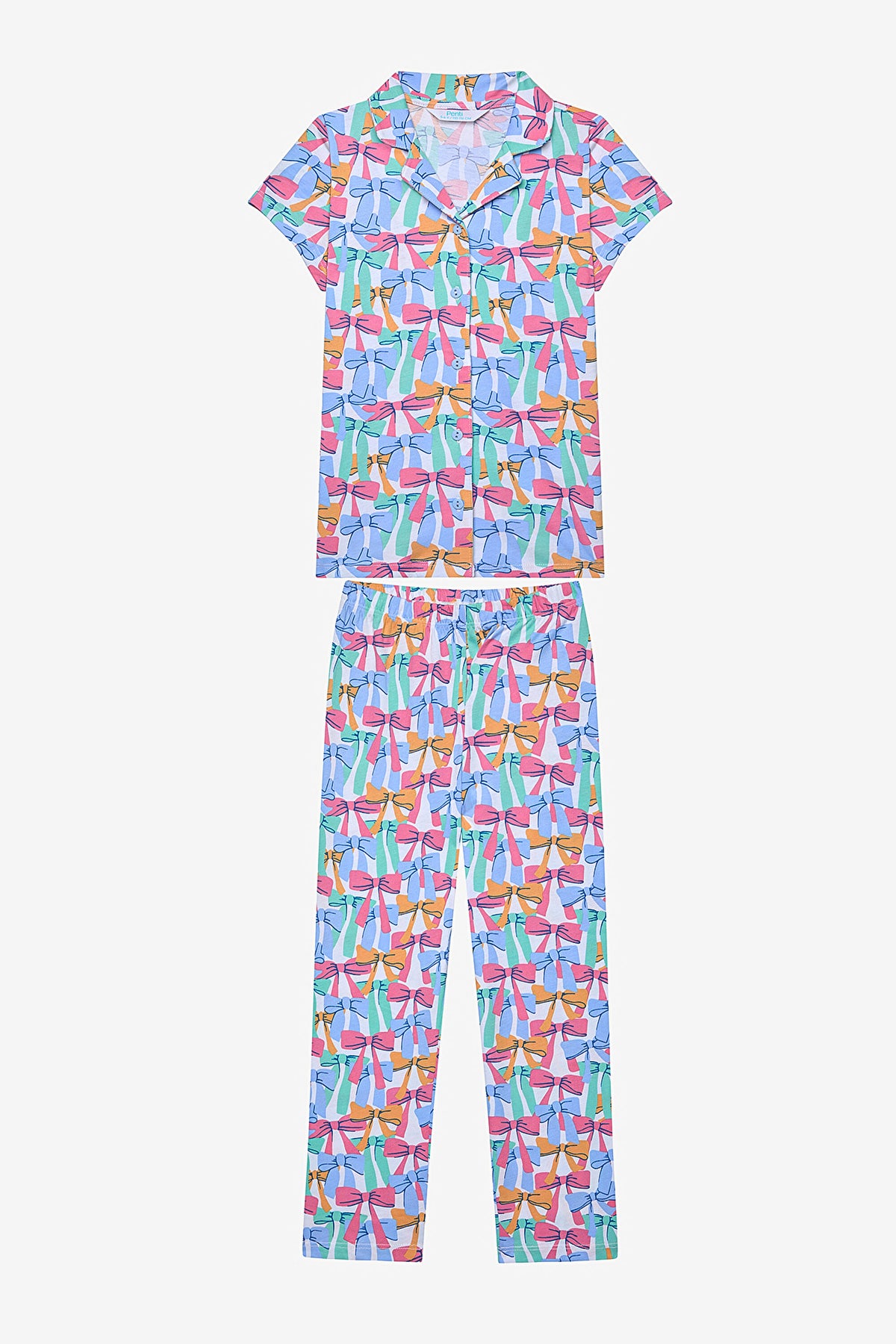 Girl Colorful Bows Shirt Off White Pajama Set