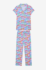 Girl Colorful Bows Shirt Off White Pajama Set