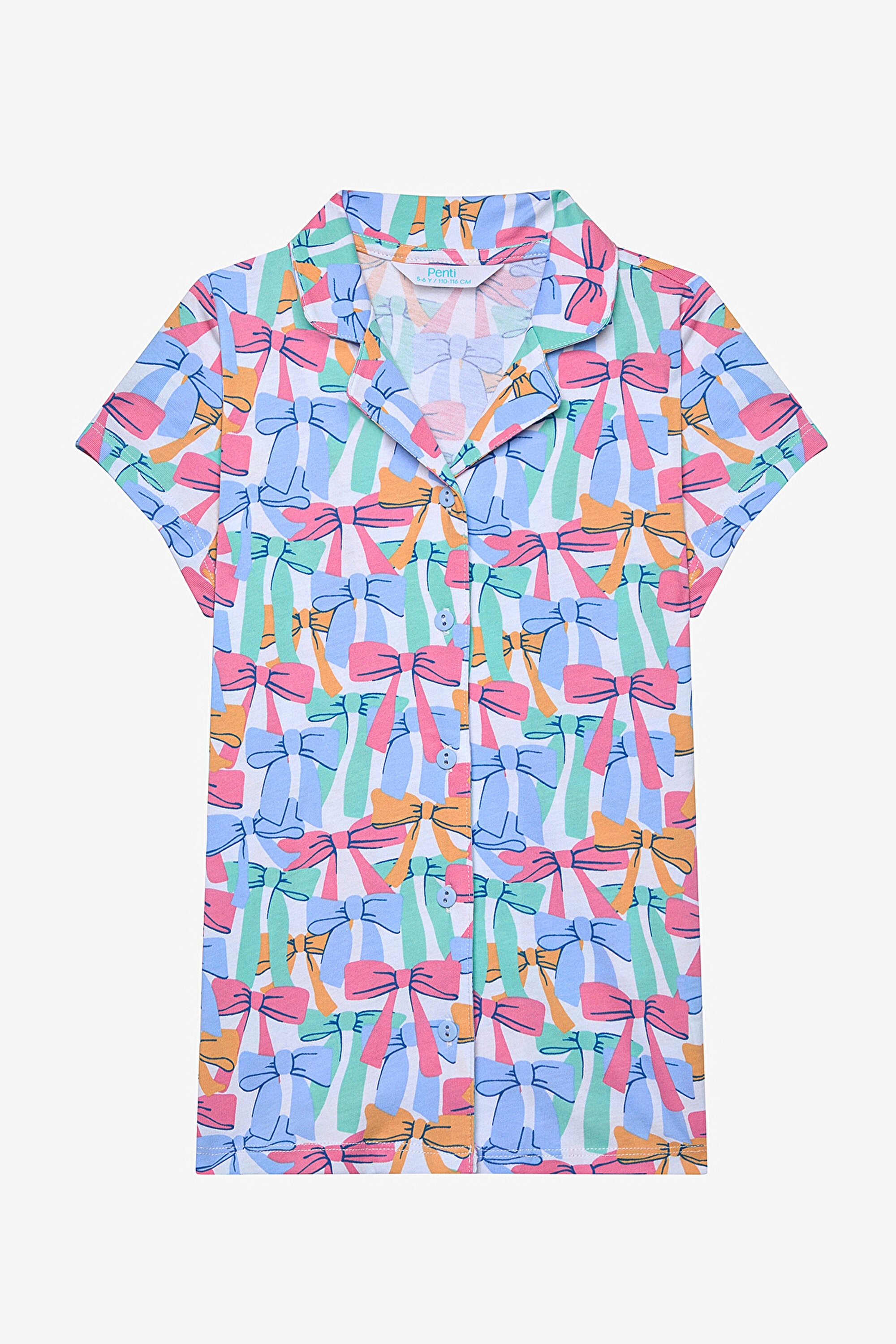 Girl Colorful Bows Shirt Off White Pajama Set