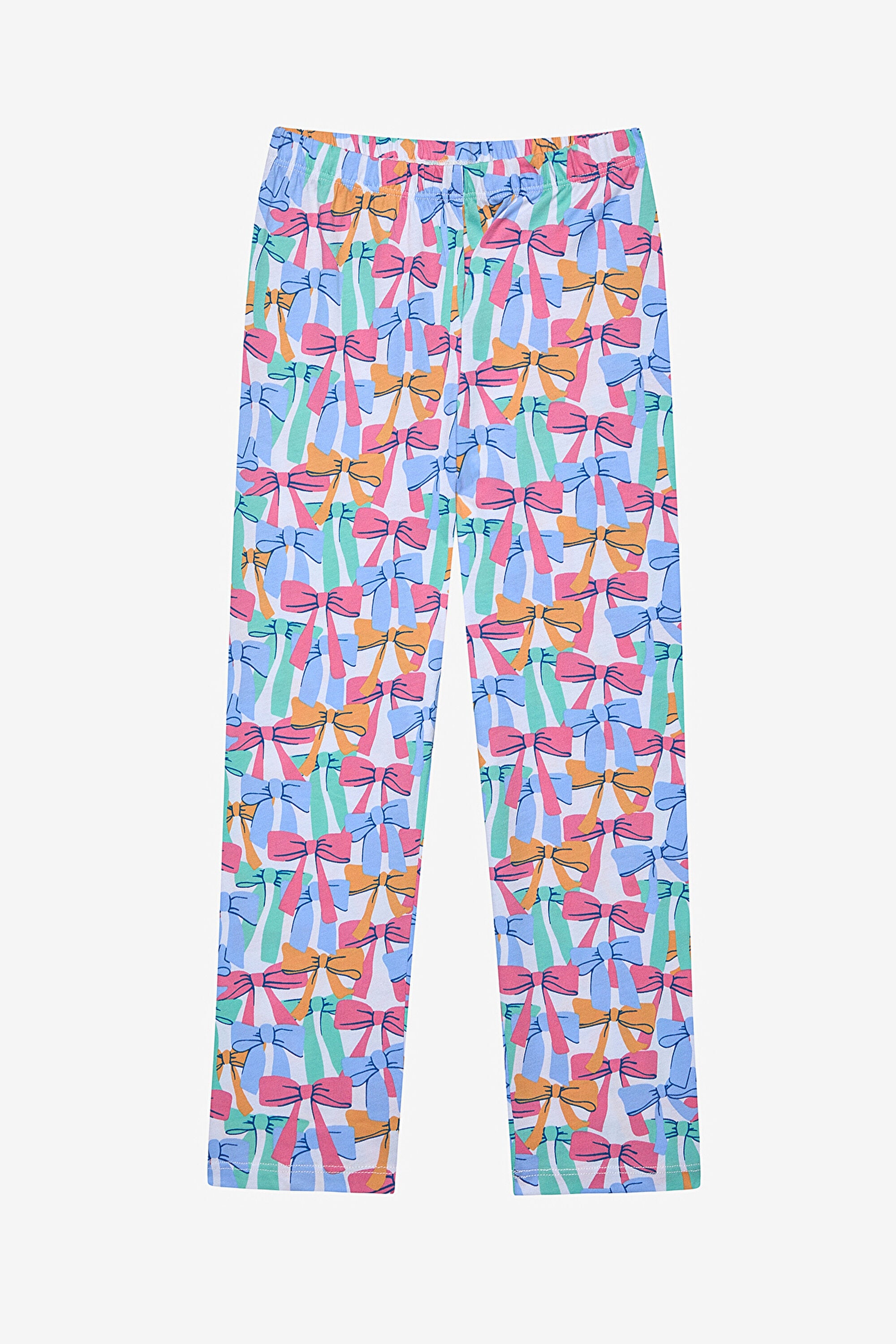 Girl Colorful Bows Shirt Off White Pajama Set