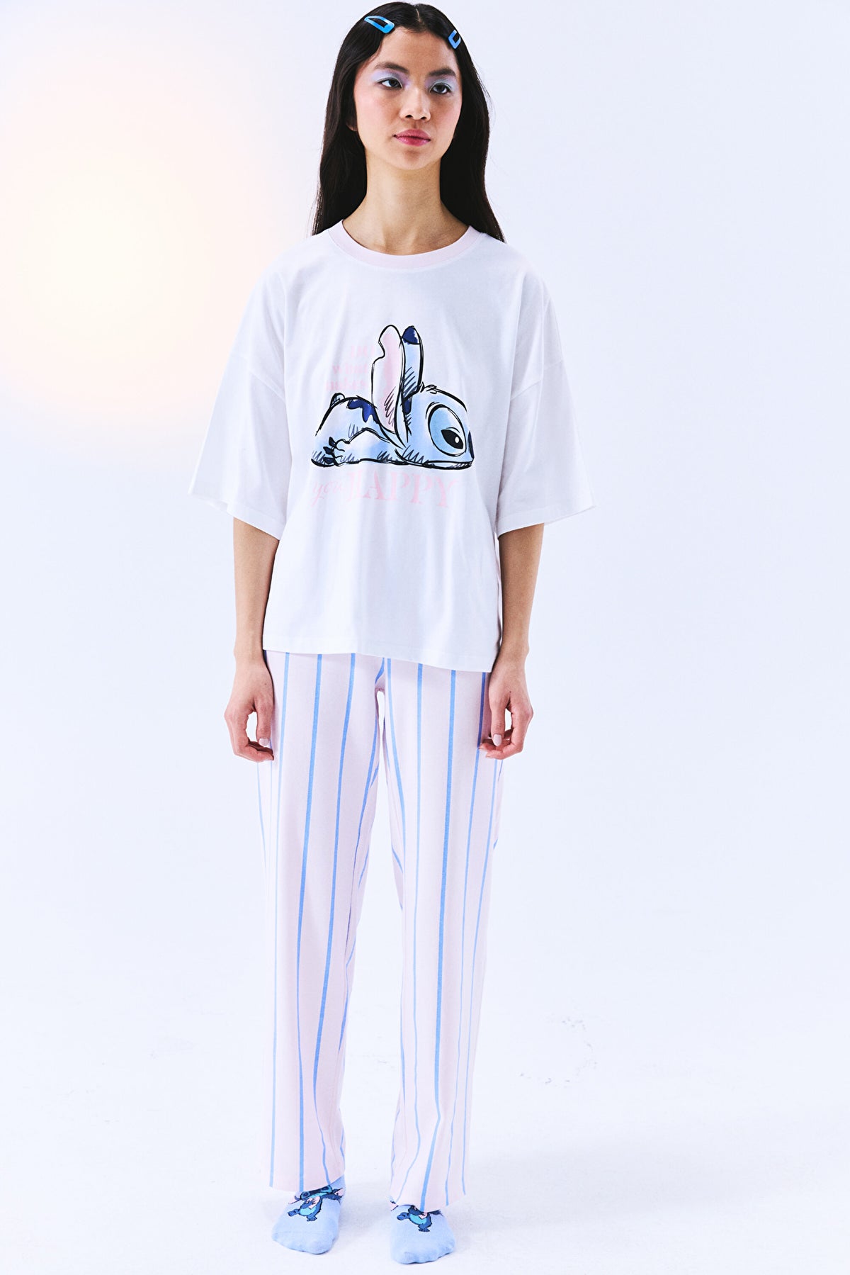 Stitch Happy Pants Optic White Pajama Set - Stitch Collection