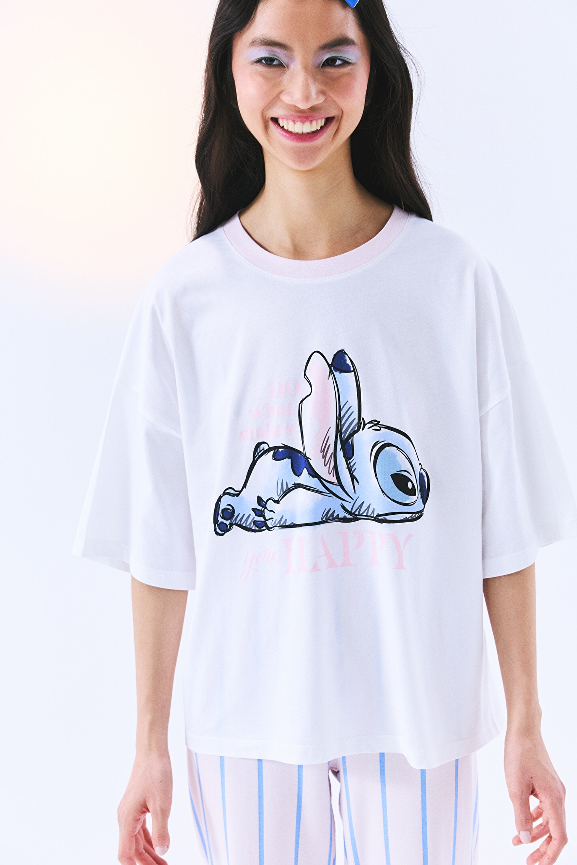 Stitch Happy Pants Optic White Pajama Set - Stitch Collection