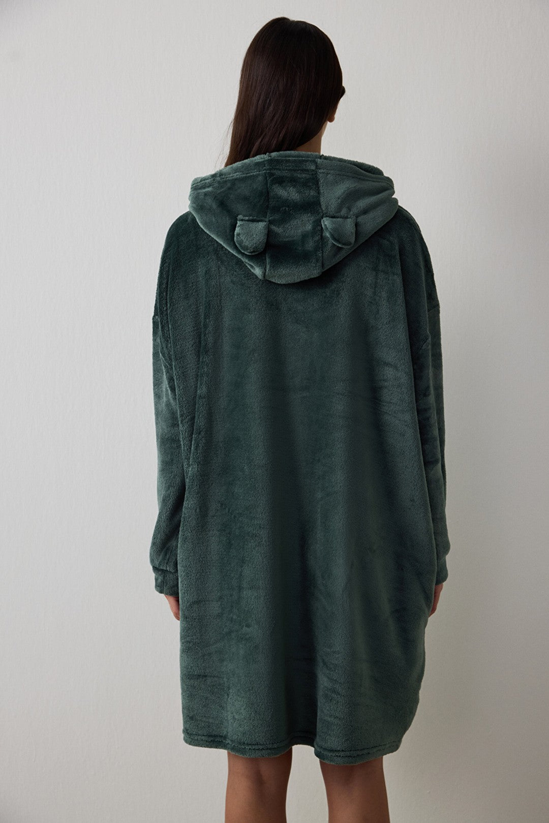 Dark Green Love Fluffy Embroidered Slogan Hooded Robe