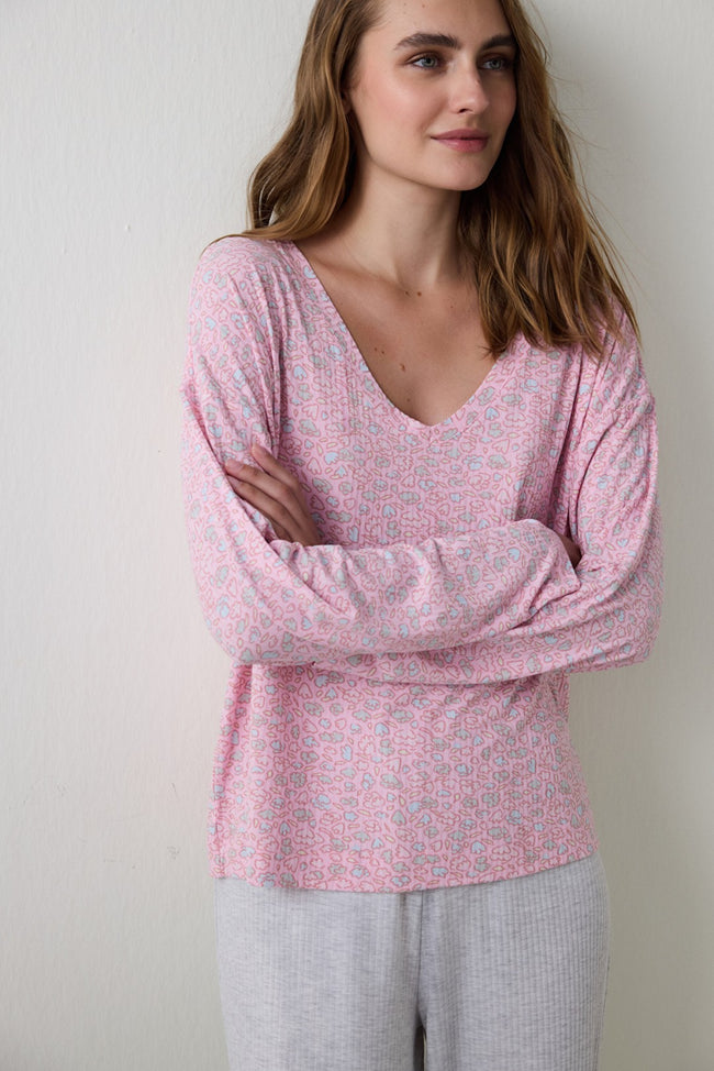 Light Pink Not Today Floral V-Neck Short Sleeve Pajama Top Hover Image