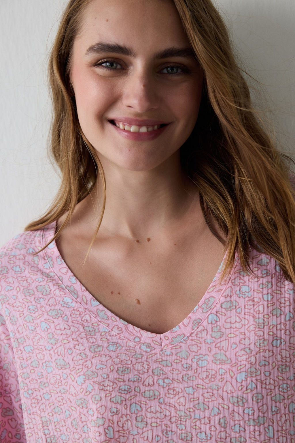 Light Pink Not Today Floral V-Neck Short Sleeve Pajama Top