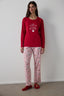 Red Joyous Time Christmas Themed Crew Neck Cotton Long-Sleeve Pajama Set