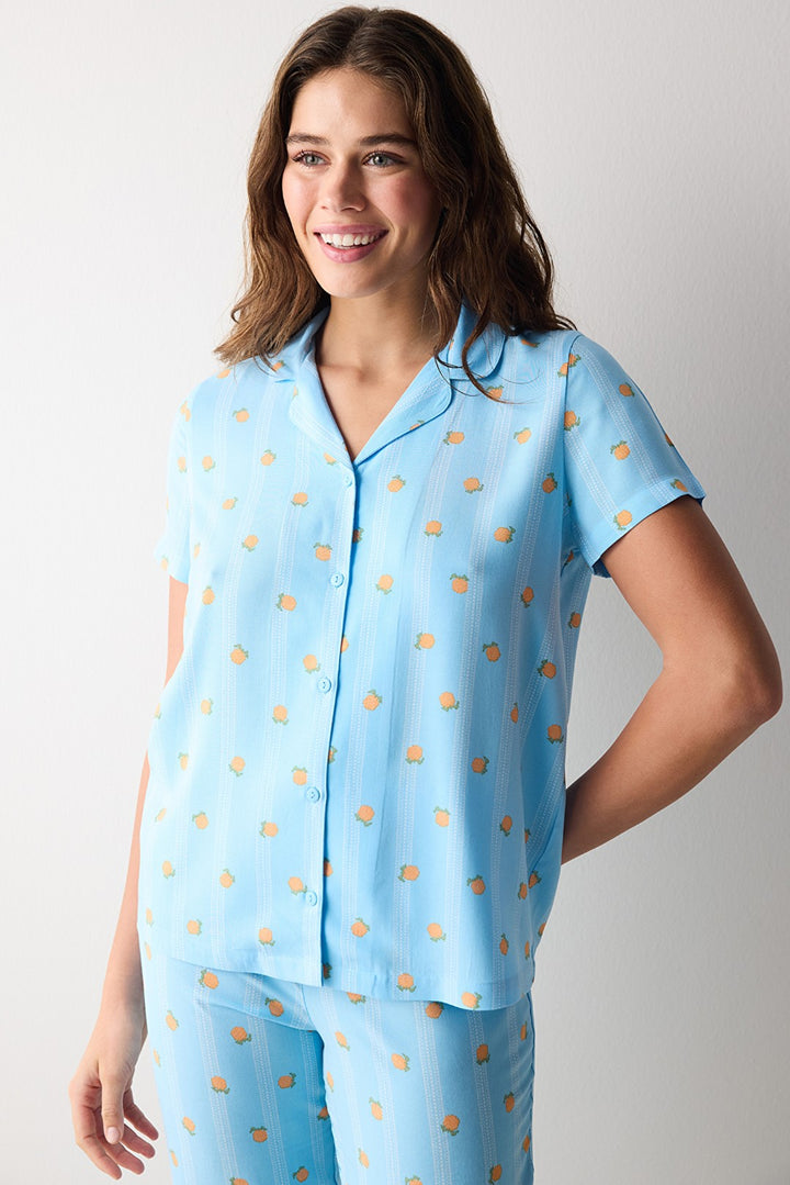 Fruits Blue Shirt Pants Pajama Set