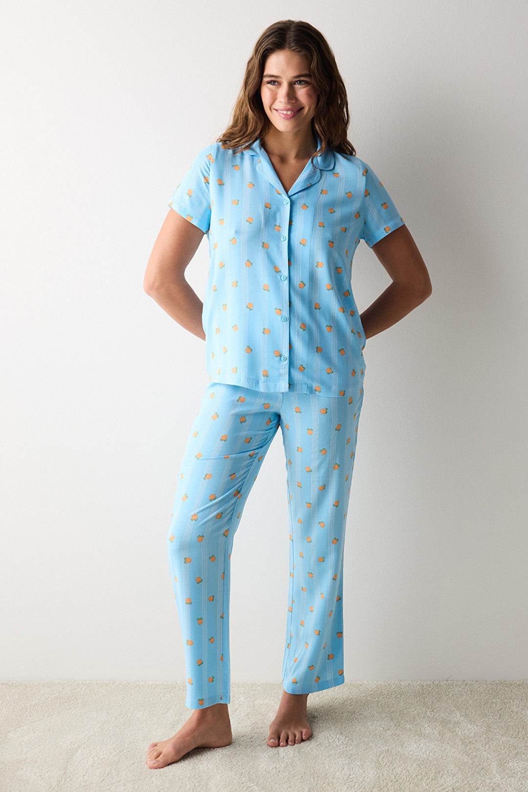 Fruits Blue Shirt Pants Pajama Set