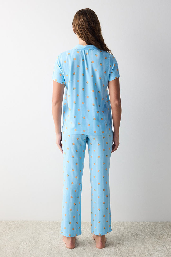 Fruits Blue Shirt Pants Pajama Set