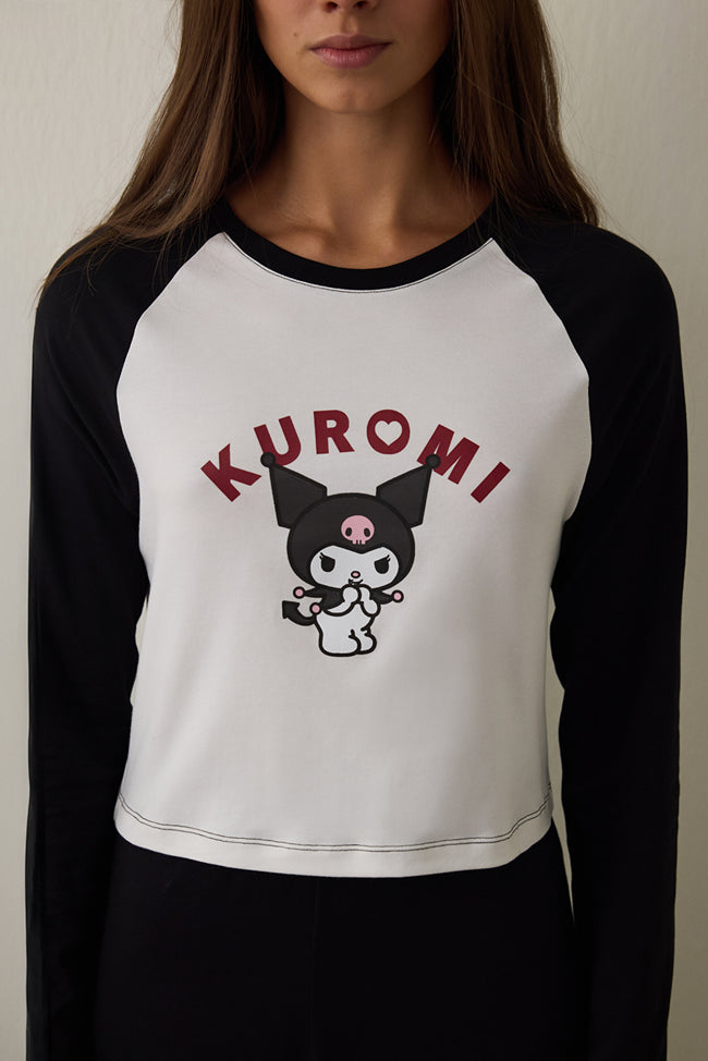 Off-White Kuromi Print Boat Neck Cotton Long-Sleeve Pajama Set Main Image