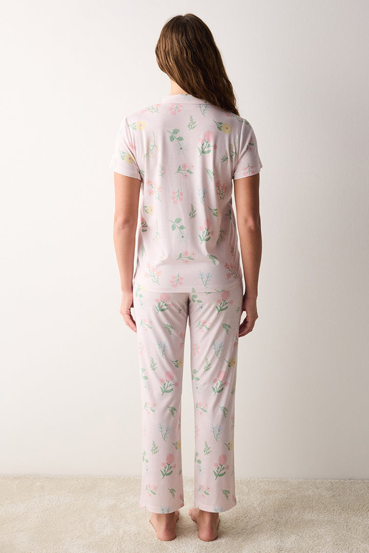 Margot Printed Shirt Pants Pink Pajama Set